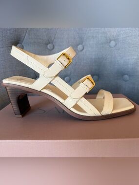 Sarto Leather Frances Strappy Heels Sandals Off White Ivory 2.5” heel NIB 9.5
